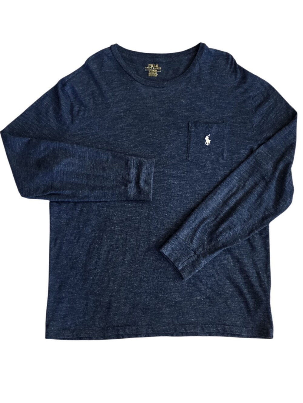 Polo Ralph Lauren  Large Heathered Navy Blue Quiet Luxury Casual Pocket Shirt